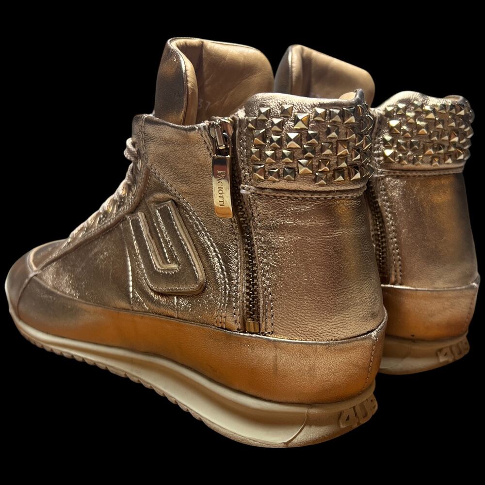 CESARE PACIOTTI Luxury 4US Women's 37/US 7 Gold High Top Sneakers Studs - Picture 3 of 16